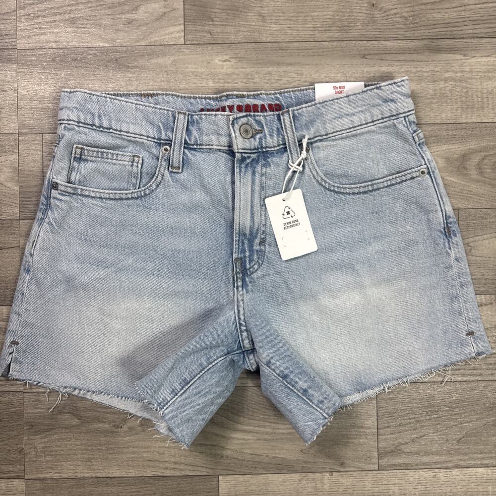 Lucky Brand 90s Midi Denim Jean Shorts Frayed Hem Light Wash sz 6/28